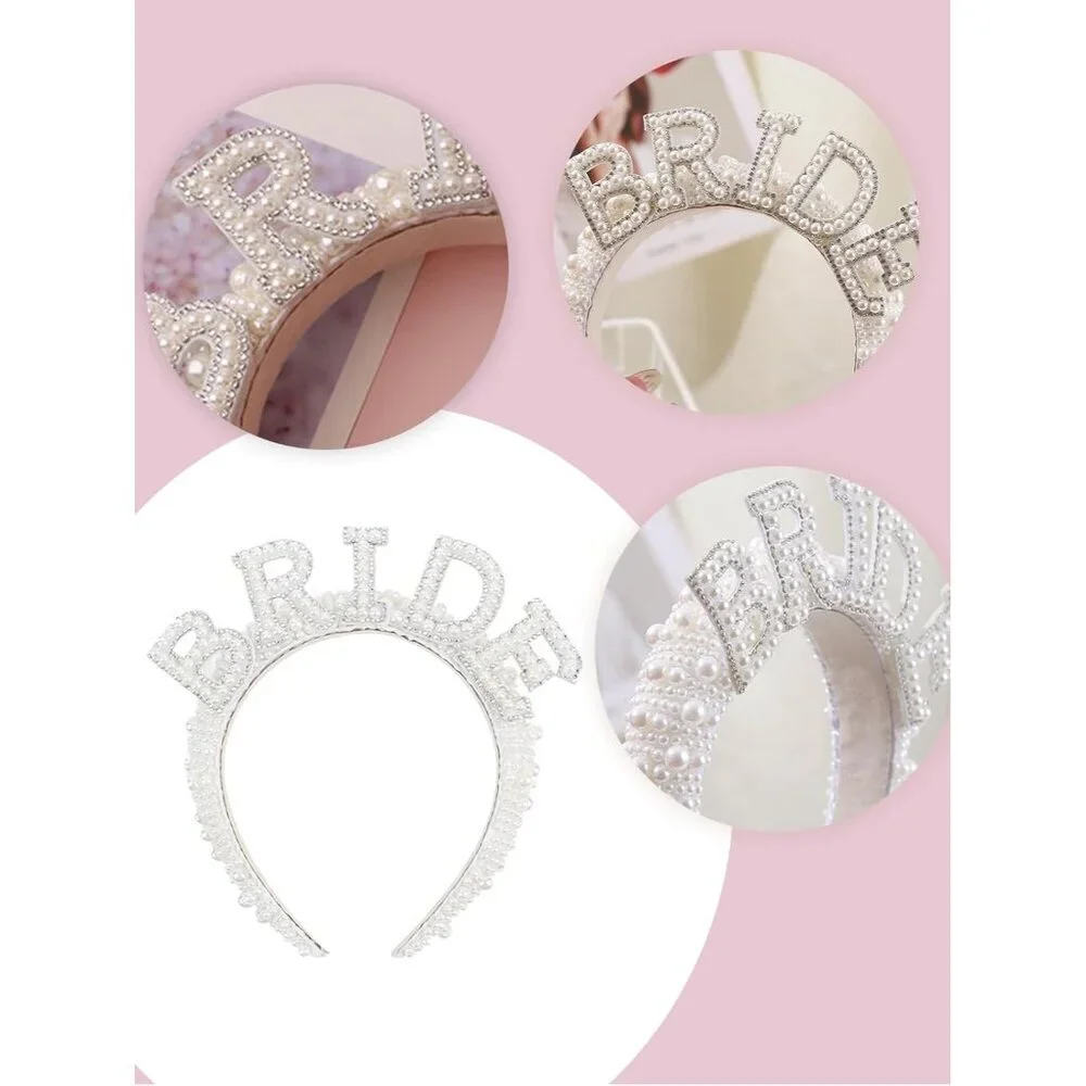 Pearl Bride Headband with Veil Heart Shaped Pearl Sunglasses for Wedding